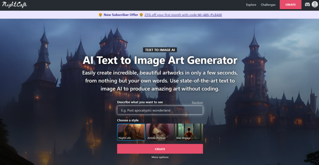 Nightcafe AI art generator